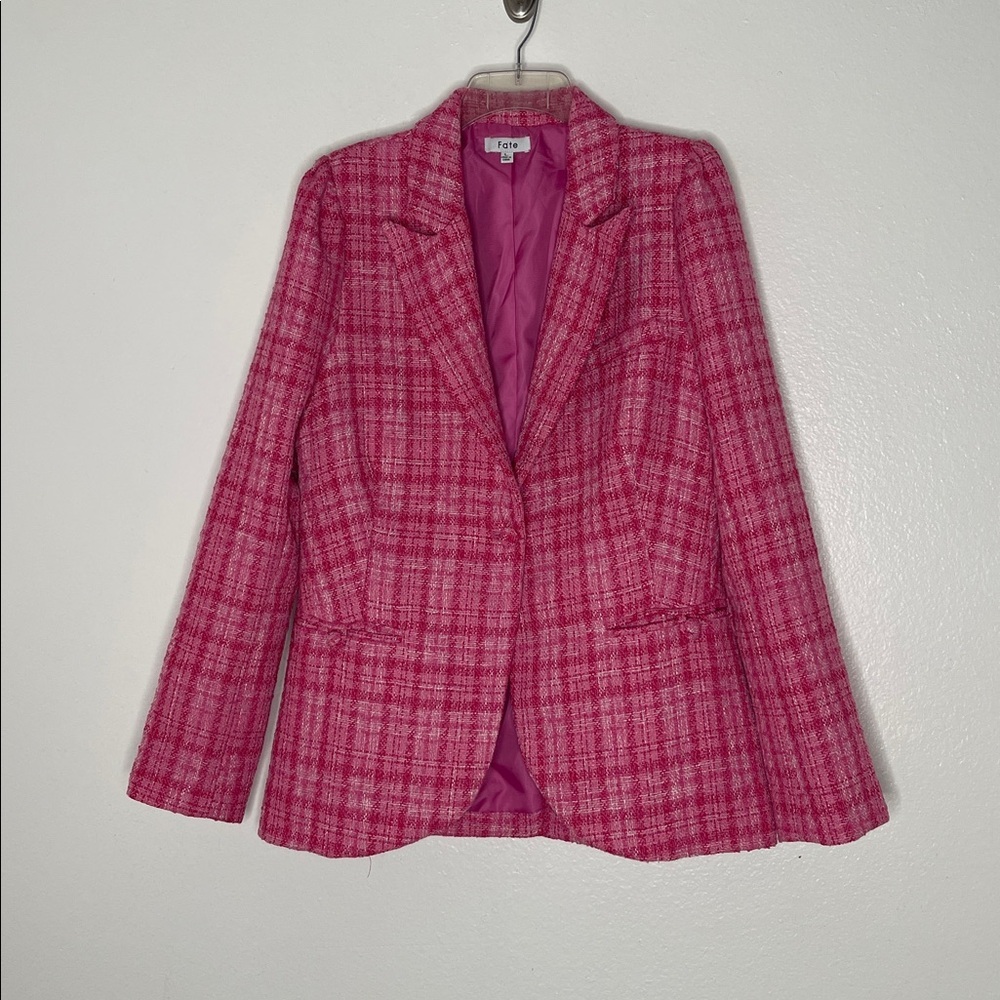 Fate Pink Tweed One Button Blazer Jacket Size Large